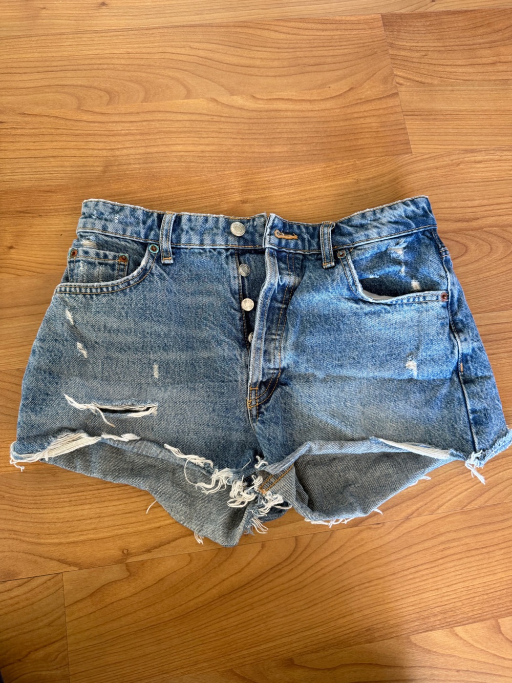 Zara Distressed Blue Denim Cutoff Shorts